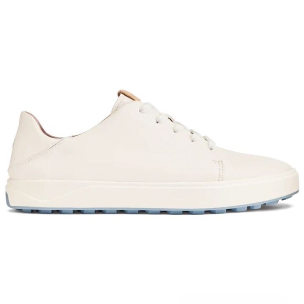 Olukai Wailea Spikeless Gold Shoes Leather Sneakers closed Toe Lace Up White